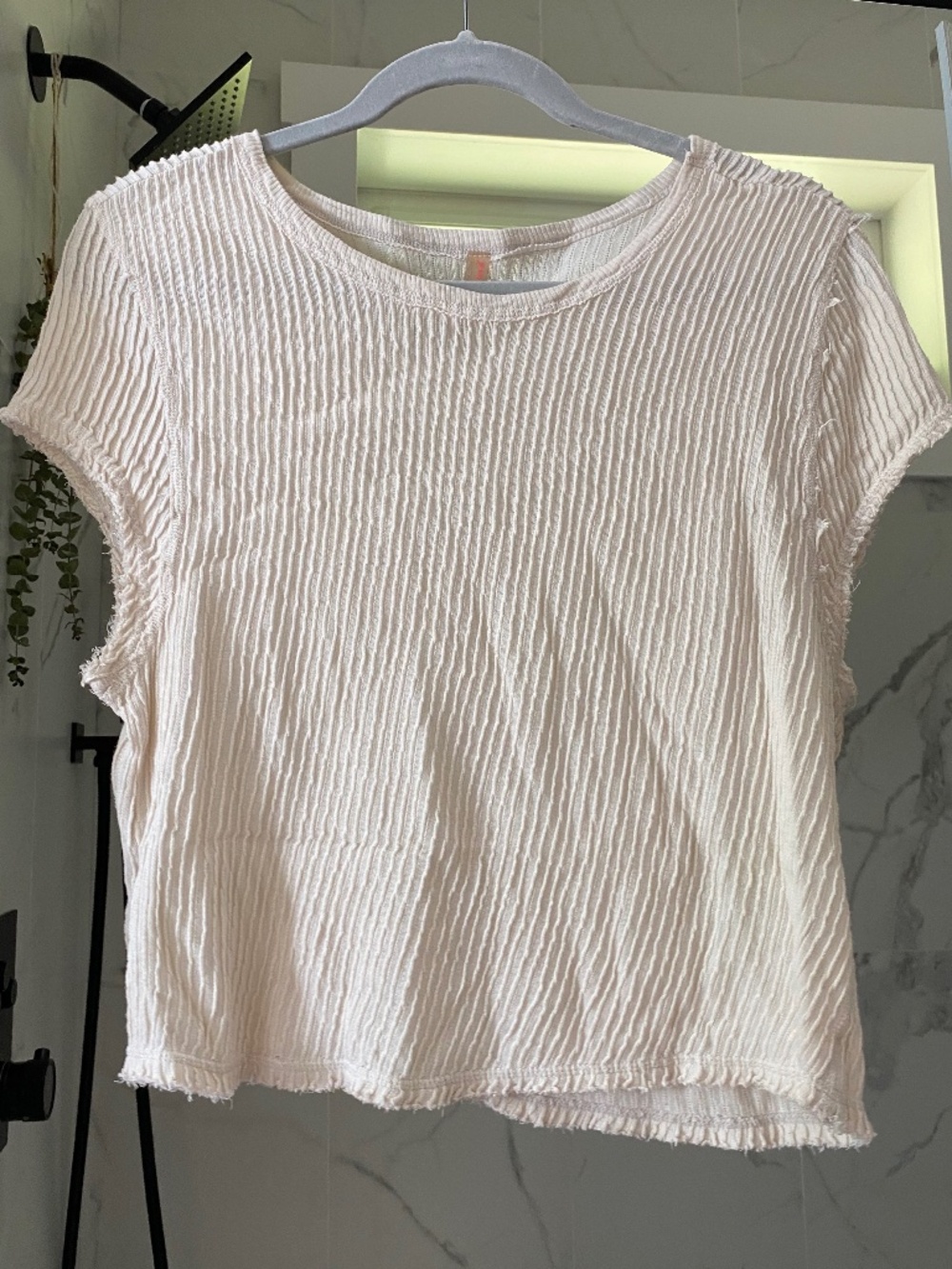 Fp movement cream ribbed short sleeve shirt medium
